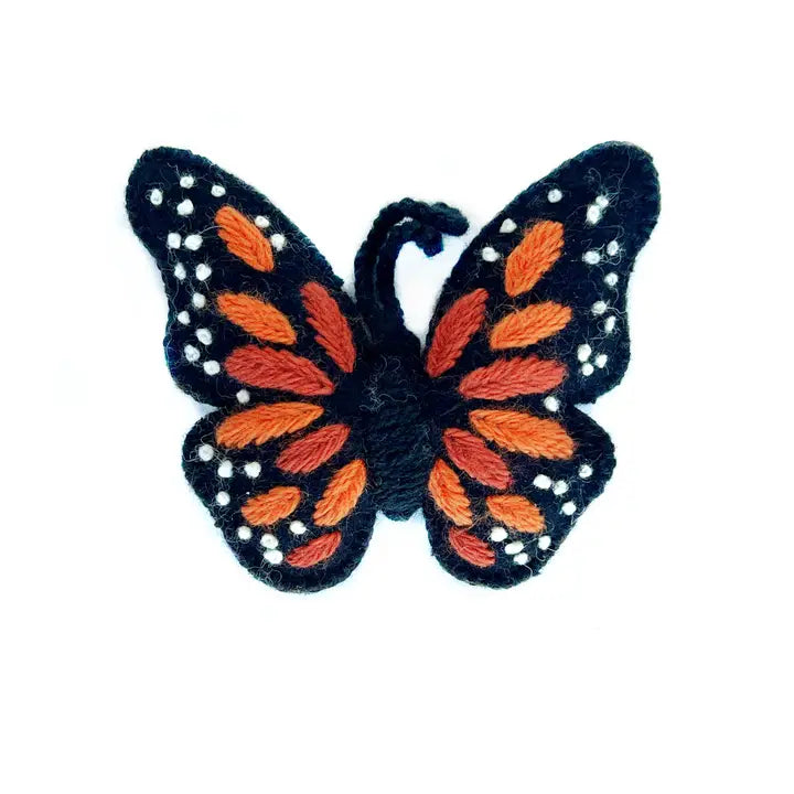 Monarch Butterfly Embroidered Wool Ornament