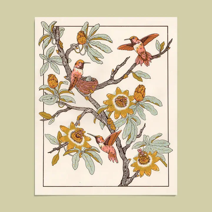 Hummingbirds and Passion Flowers