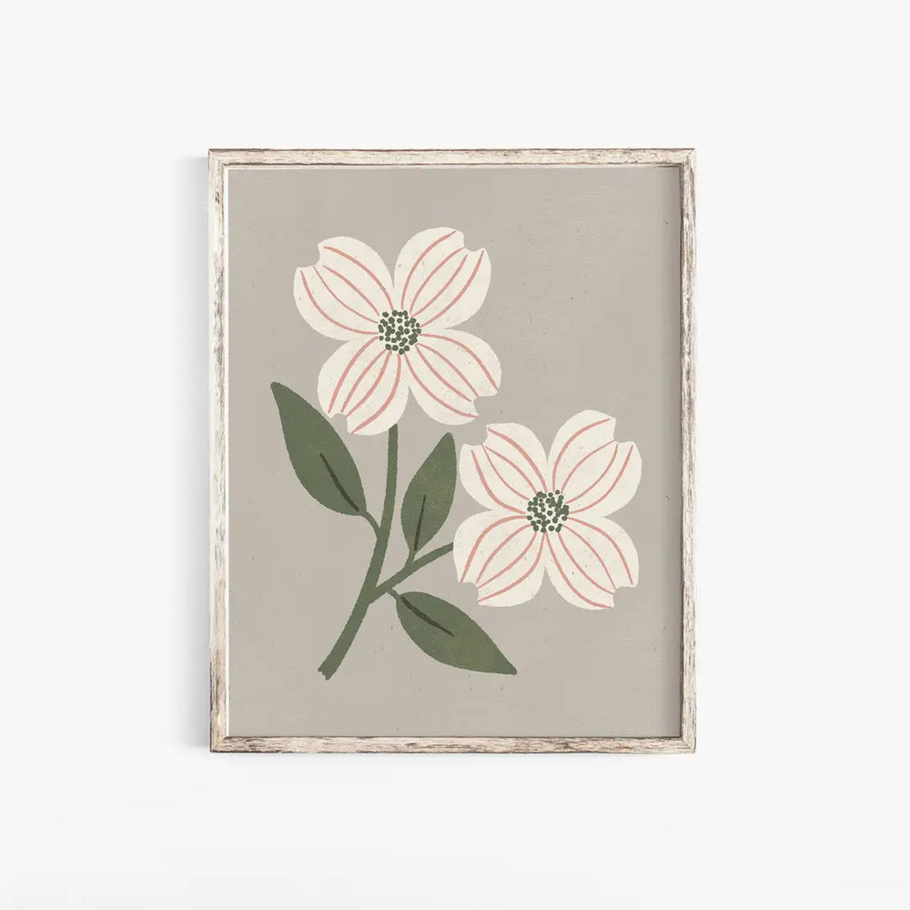 Dogwood Flower Gray + Cream  Print (11x14")