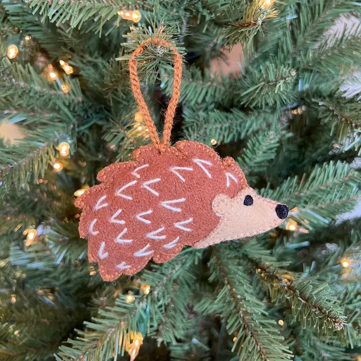 Hedgehog Embroidered Wool Ornament