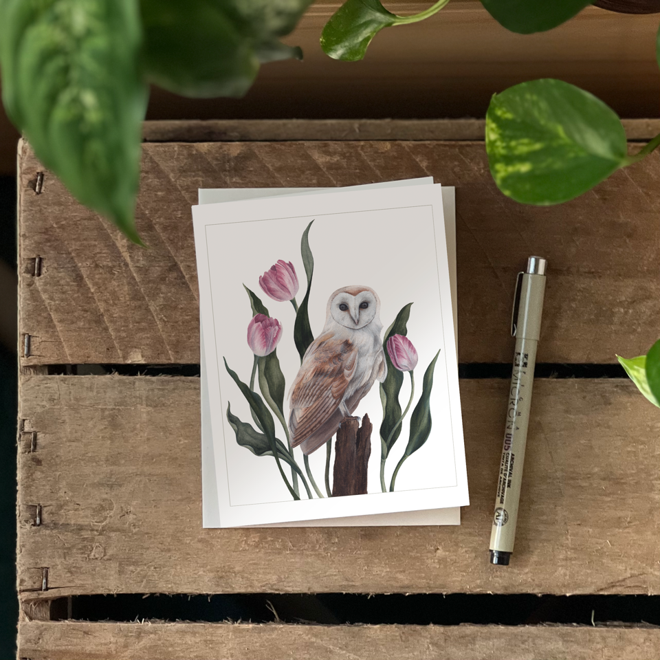 Owl and Tulips Card