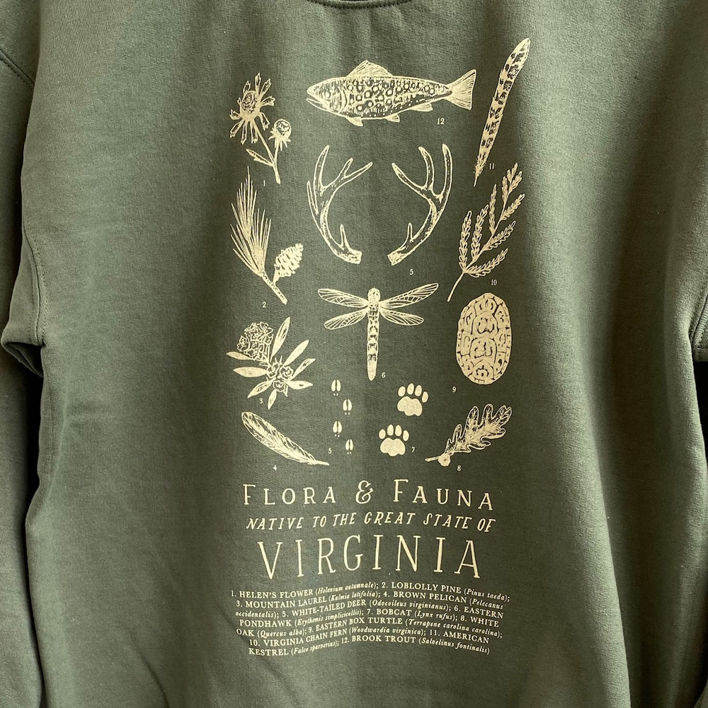 Virginia Flora & Fauna Sweatshirt - Army Green
