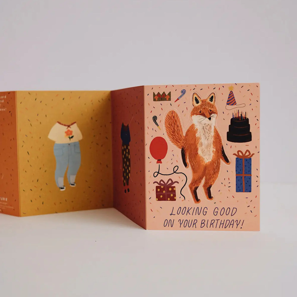 Fox Paper Doll Birthday Card