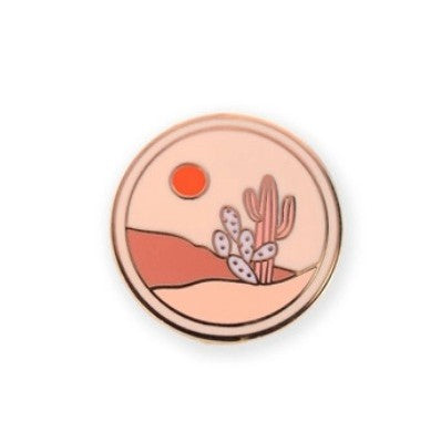 Peach Cactus Medallion Enamel Pin